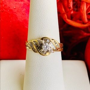 10K Wedding Set .45C Genuine Center Diamond